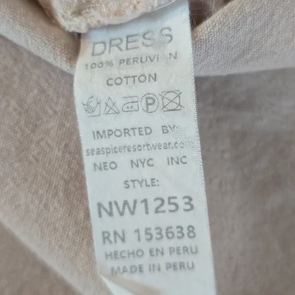 Seaspice Beige Lace Trim Tunic Dress 100% Peruvian Cotton Size M Boho Beach - Picture 4 of 6